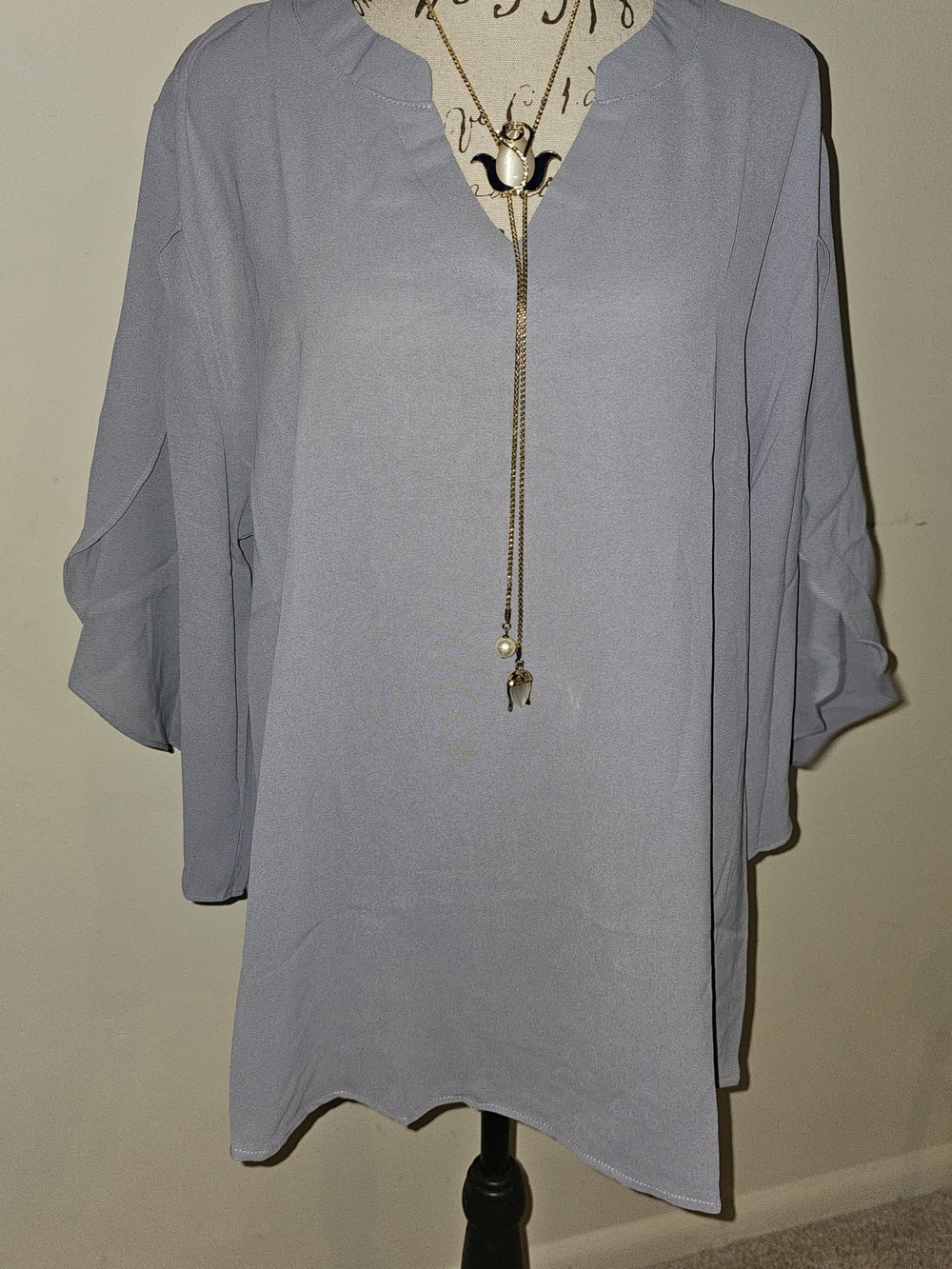 Women's Light Blue V-Neck Tunic Top